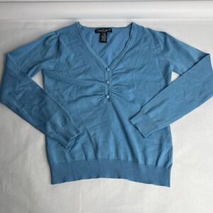Contact‎ New York Woman Blue Teal Sweater V-Neck  70% Rayon 30% Nylon Medium